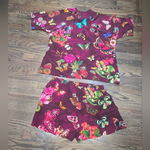 Johnny Was Brooklyn Butterfly Print Silk Pajama Pants Shorts And Top - Picture 2 of 5